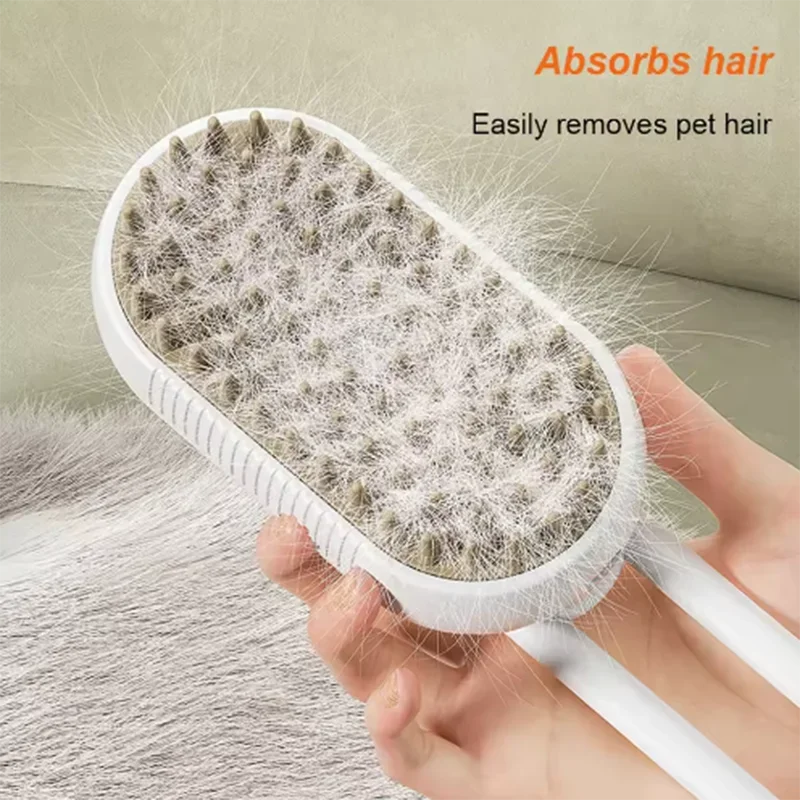 Pet hair remover brush in hand, filled with fur, for easy pet grooming and shedding removal.