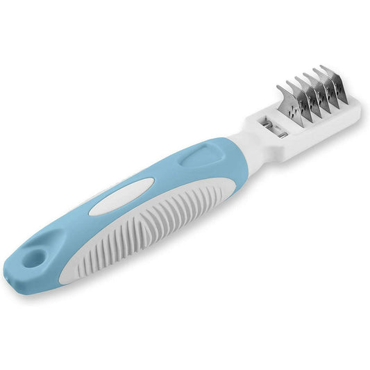 Pets First Professional Pet Mat Remover - Dematting Tool for Grooming Cats & Dogs - Removes Matted Fur, Tangles, Knots, Loose Hair & Dirt - Stainless Steel, Gentle Teeth, Soft Comfort Grip Handle