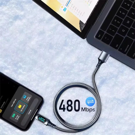 6A 120W USB A to Type C Super Fast Charging Cable With Led Digital Display for Xiaomi Redmi POCO Samsung Nylon Braided Data Cord